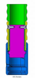 3D-CAD-Schnittansicht von einer Montagevorrichtung für einen O-Ring, Ineinander verschiebbare Drehteile
