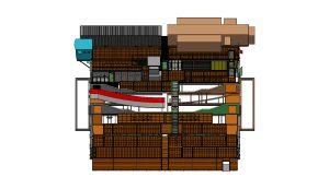 3D-CAD-Modell eines Fundamentes und Personenbereichs eines mobilen Riesenrades, der Personenbereich ist mit WPC-Böden als Lauffläche ausgekleidet, Ansicht von schräg oben - Sonderkonstruktion fliegende Bauten